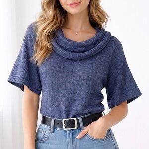 Vintage Y2K Fashion Bug Blue Pink Textured Cowl Neck Sweater Top Sz L